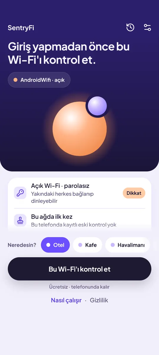 SentryFi uygulama ekranı 1